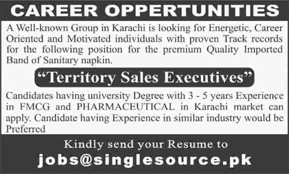 Territory Sales Officer Jobs in Karachi December 2015 FMCG / Pharmaceuticals Latest