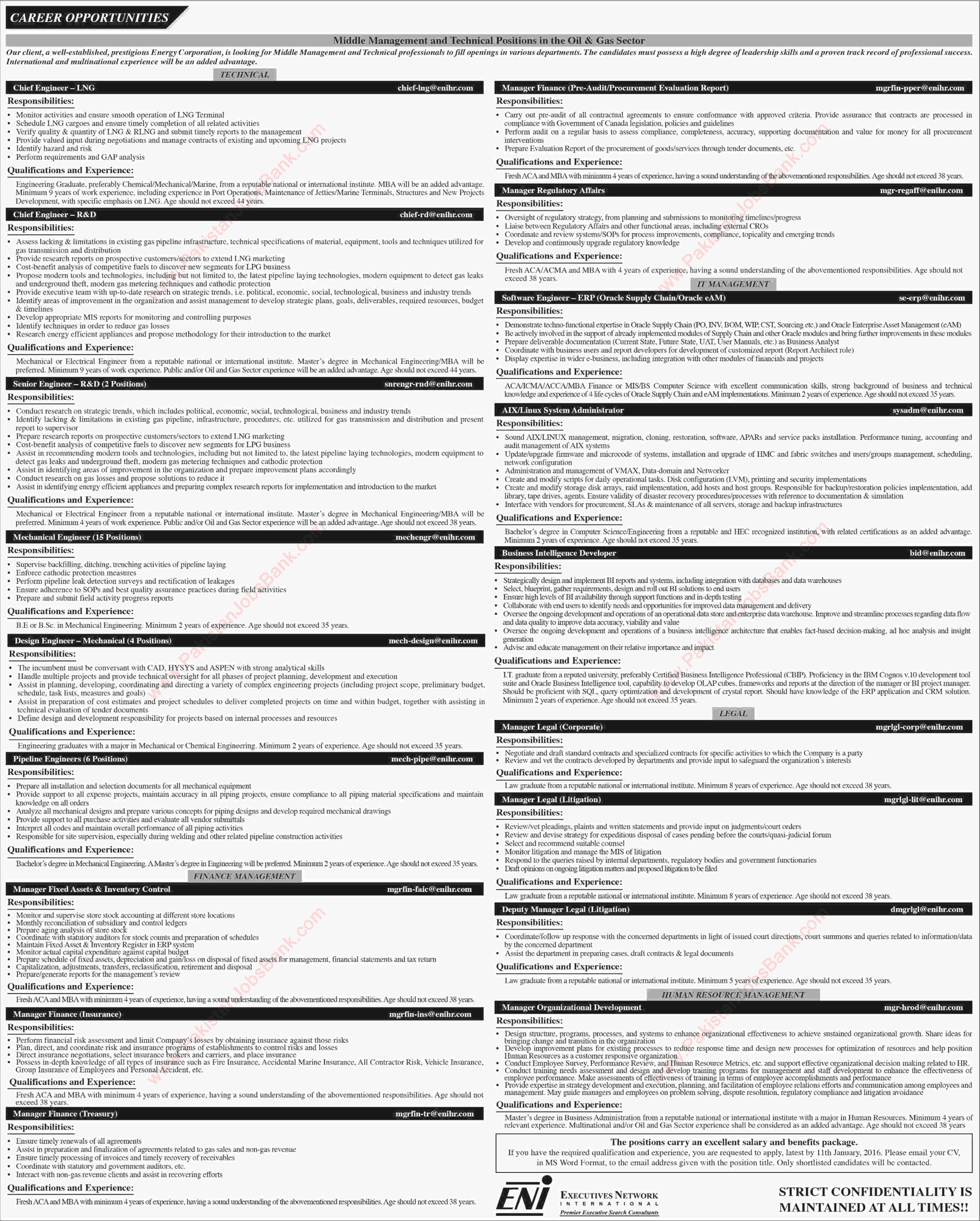 Oil and Gas Jobs in Pakistan December 2015 / 2016 Latest through ENI (Executives Network International)