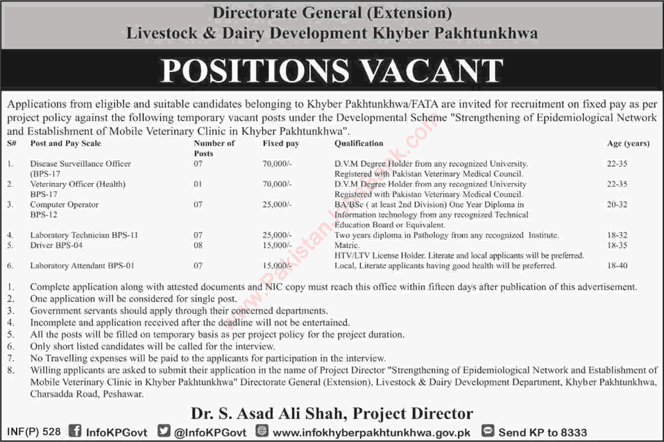 Livestock and Dairy Development Department KPK Jobs 2016 February Khyber Pakhtunkhwa Latest Advertisement