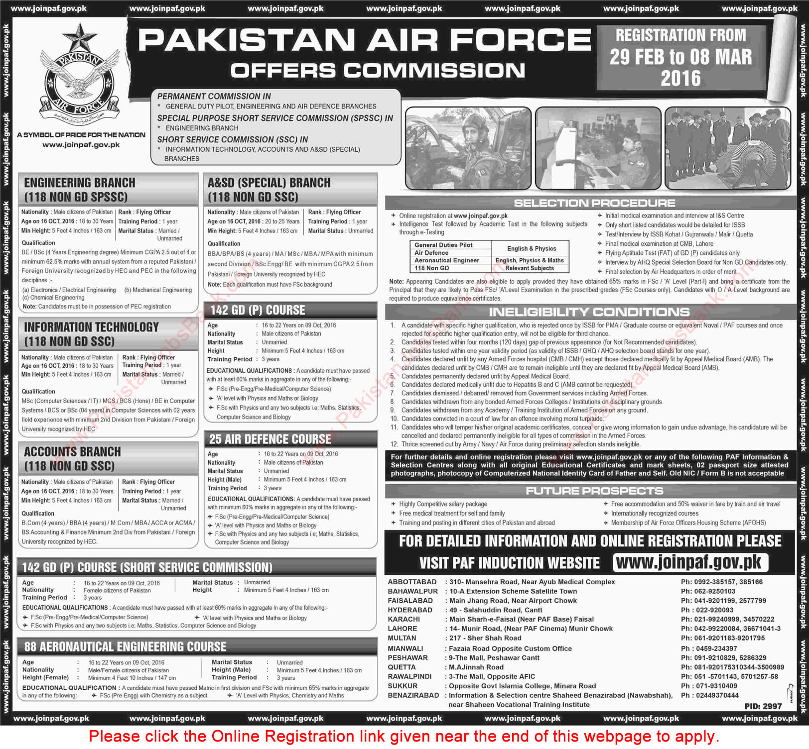 Join Pakistan Air Force 2016 February / March PAF Online Registration SSC, SPSSC & Permanent Commission Latest