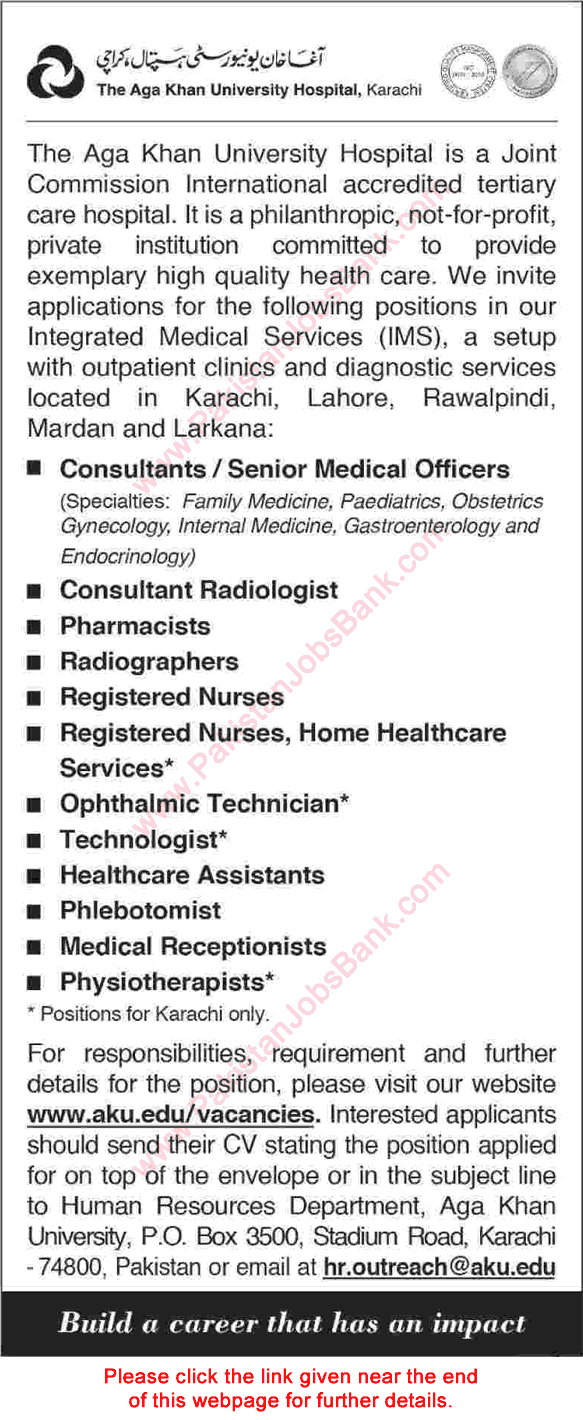 Aga Khan University Hospital Karachi Jobs 2016 February / March Medical Technicians, Nurses & Others Latest