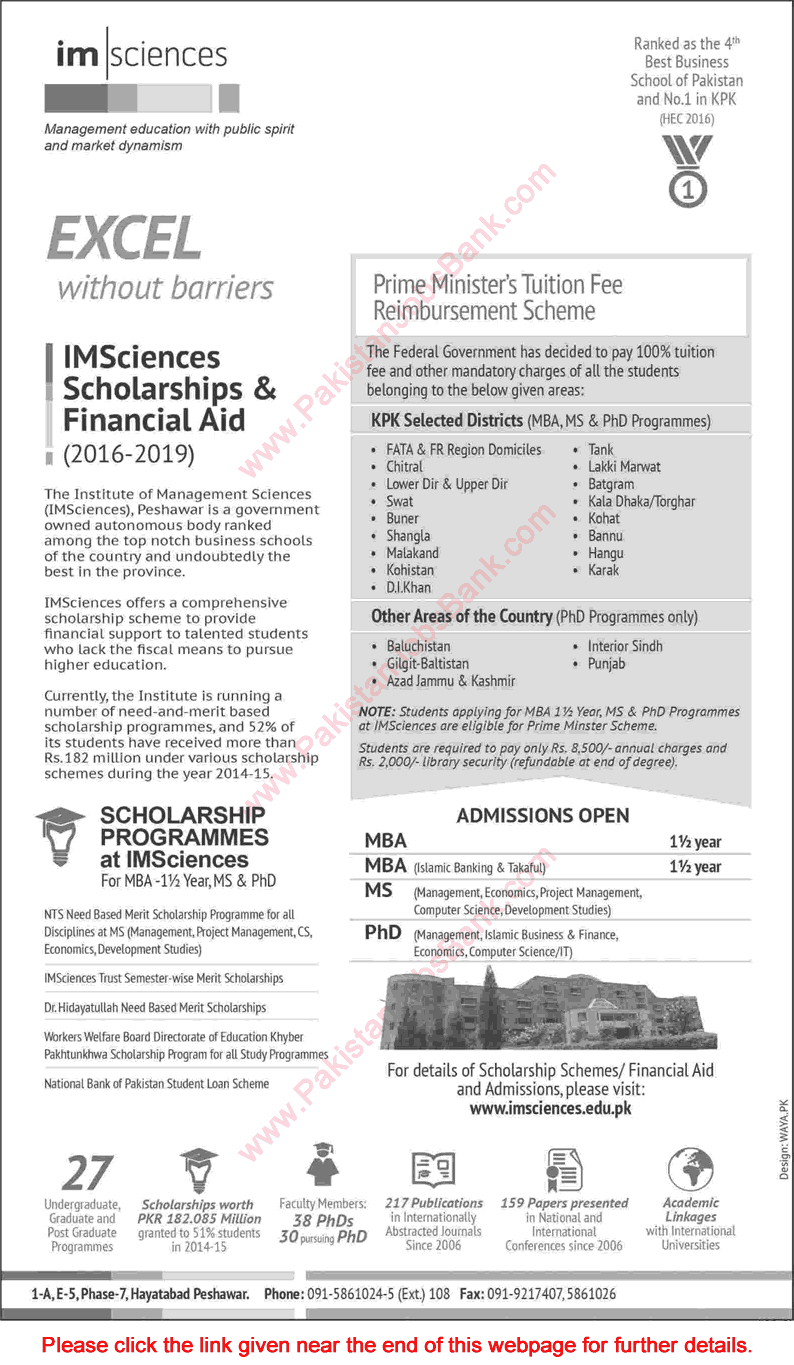 Prime Minister's Tuition Fee Reimbursement Scheme 2016 March Institute of Management Sciences Latest