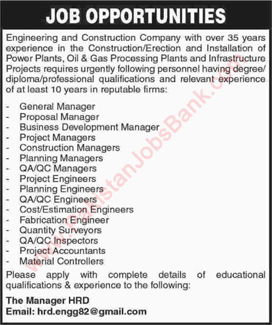 Engineering and Construction Company Jobs in Pakistan March / April 2016 Latest / New
