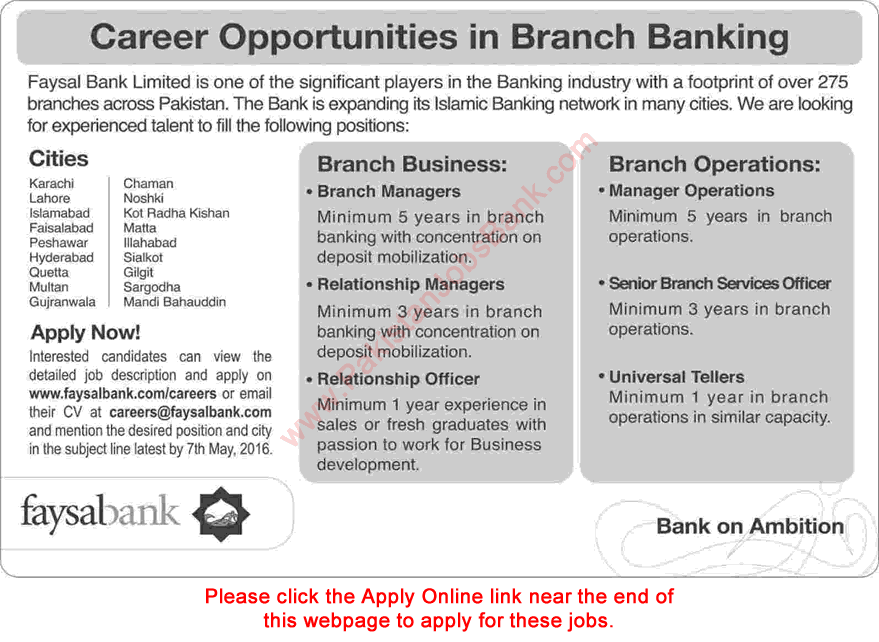 Faysal Bank Jobs April 2016 Apply Online Tellers, Officers & Managers Latest Advertisements