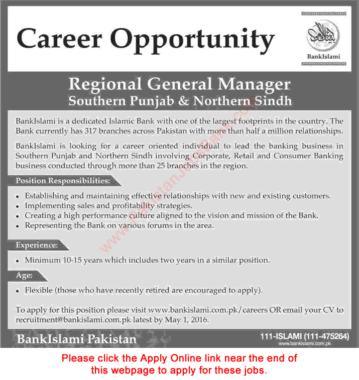 Bank Islami Jobs April 2016 Apply Online Regional General Manager Latest