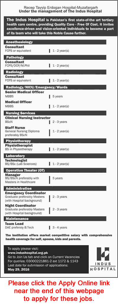 Indus Hospital Muzaffargarh Jobs May 2016 Apply Online Recep Tayyip Erdogan Hospital Latest