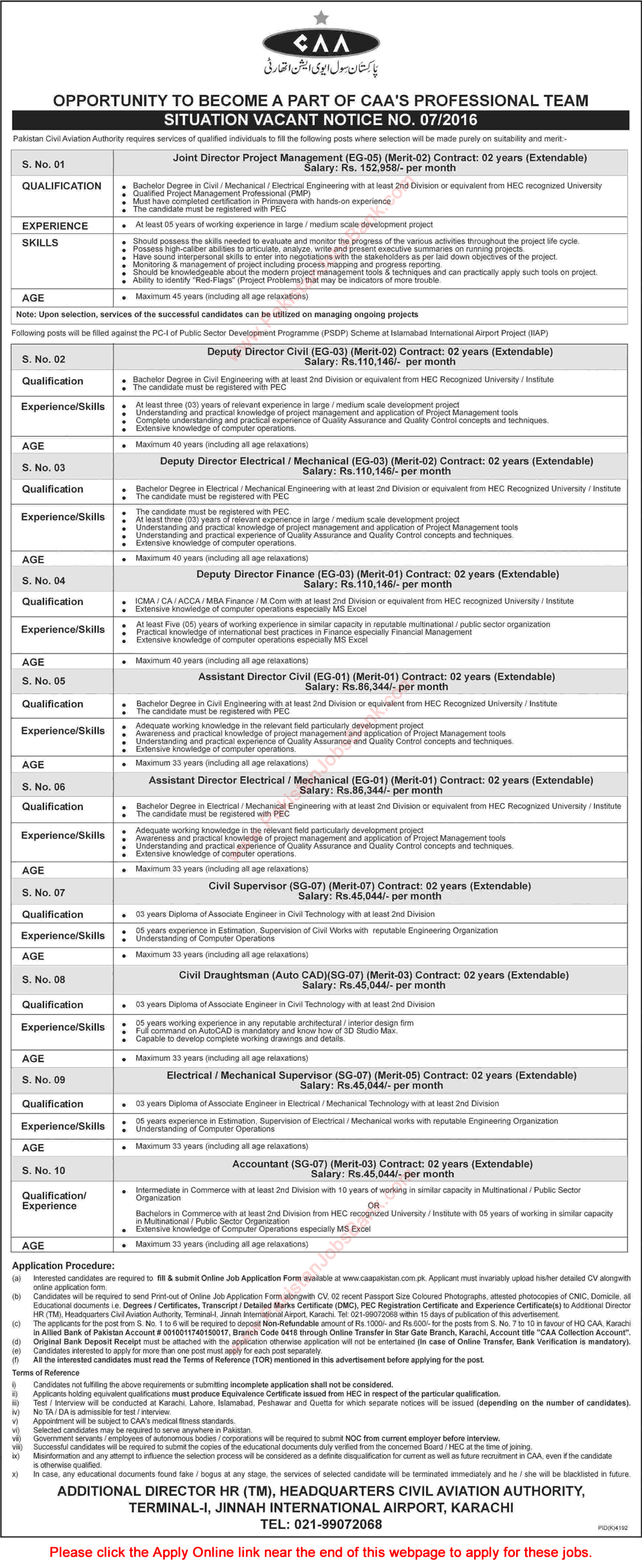 Civil Aviation Authority Pakistan Jobs May 2016 CAA Online Application Form Latest Advertisement