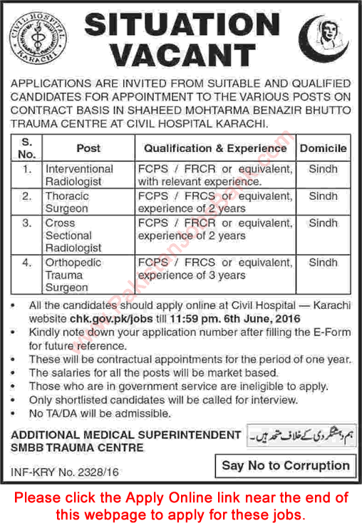 Civil Hospital Karachi Jobs May 2016 Medical Specialists & Surgeons Apply Online Latest
