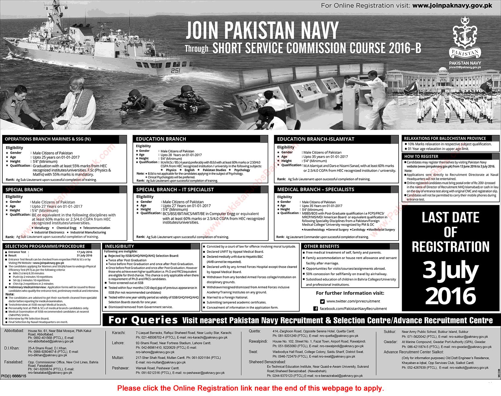 Join Pakistan Navy through Short Service Commission Course 2016-B Entry Online Registration Latest