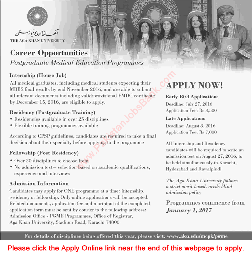 Aga Khan University Postgraduate Medical Education 2016 June Apply Online Internship, Residency & Fellowship Programmes Latest