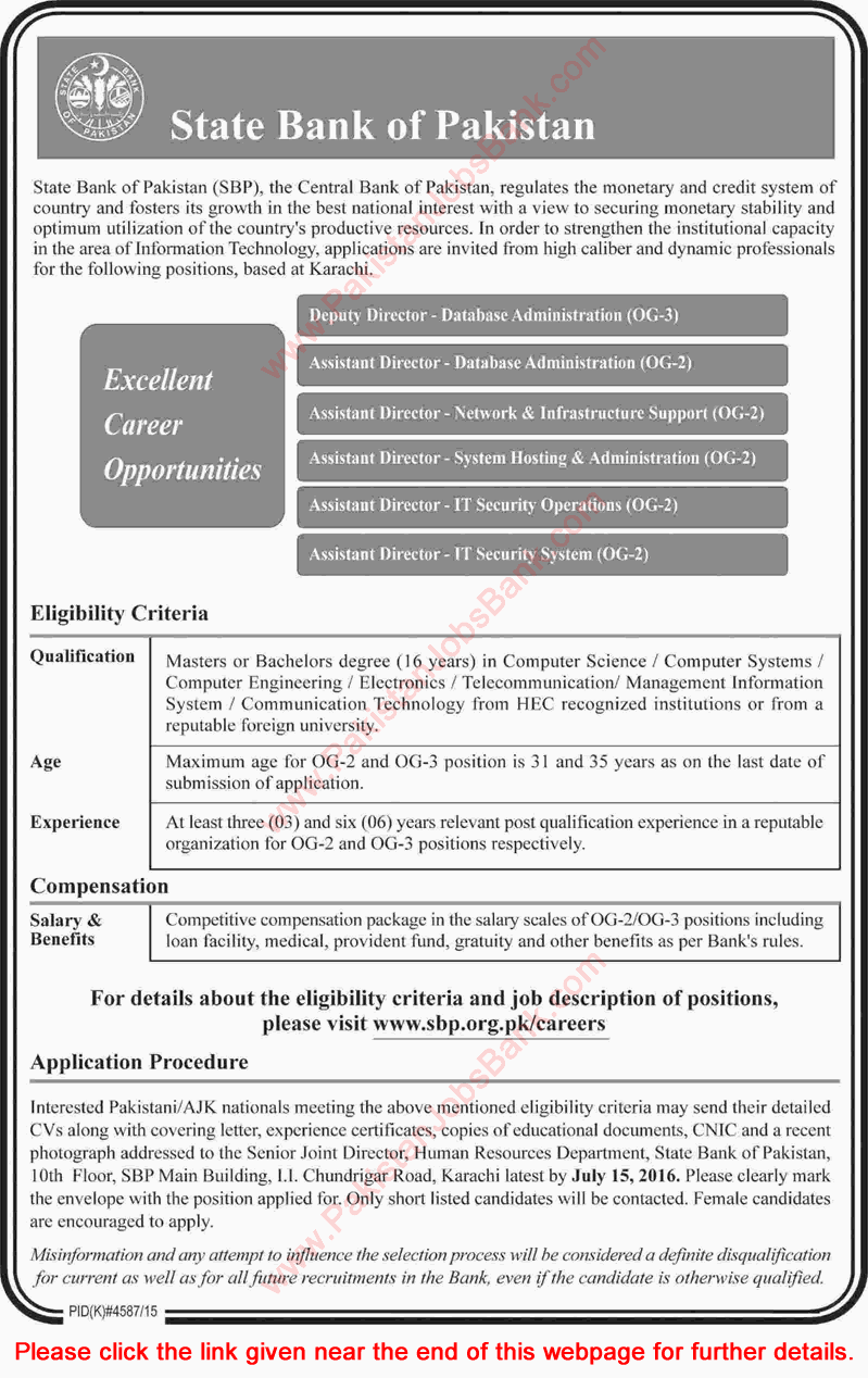 State Bank of Pakistan Jobs June 2016 SBP Deputy & Assistant Directors Latest Advertisement