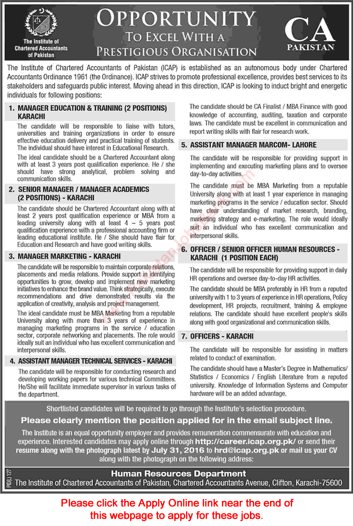 ICAP Pakistan Jobs July 2016 in Karachi & Lahore Apply Online Managers & Officers Latest