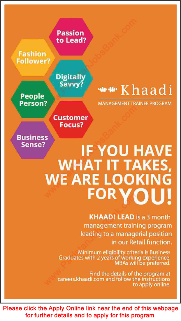 Khaadi Jobs July 2016 Apply Online Management Trainee Program Latest Advertisement