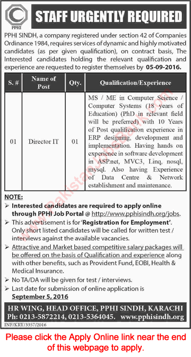 IT Director Jobs in PPHI Karachi 2016 August Apply Online People's Primary Healthcare Initiative Latest