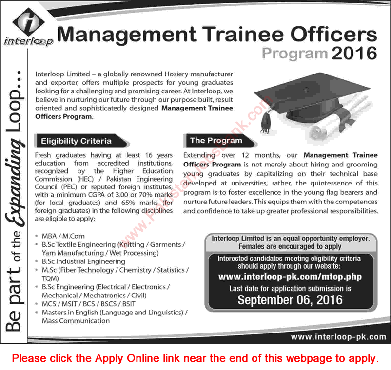 Interloop MTO Program 2016 August Apply Online Management Trainee Officer Jobs Latest