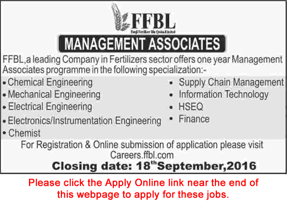 FFBL Management Associate Jobs 2016 September Apply Online Fauji Fertilizer Bin Qasim Limited Latest