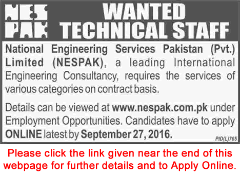 NESPAK Jobs September 2016 Apply Online Civil / Electrical / Mechanical Engineers & Others Latest