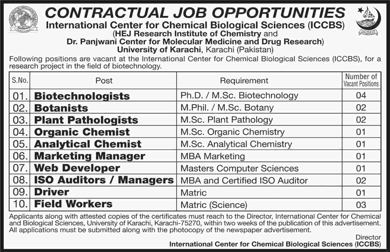 ICCBS University of Karachi Jobs October 2016 November Marketing Manager , Web Developer & Others Latest