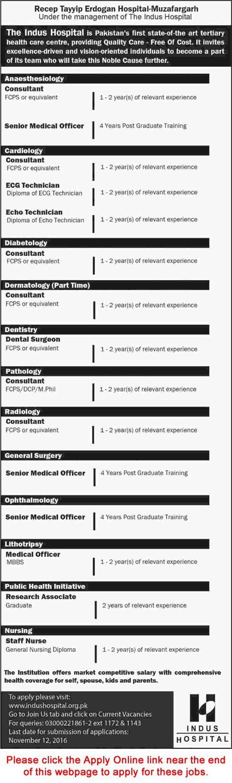 Indus Hospital Muzaffargarh Jobs October 2016 November Apply Online Recep Tayyip Erdogan Hospital Latest