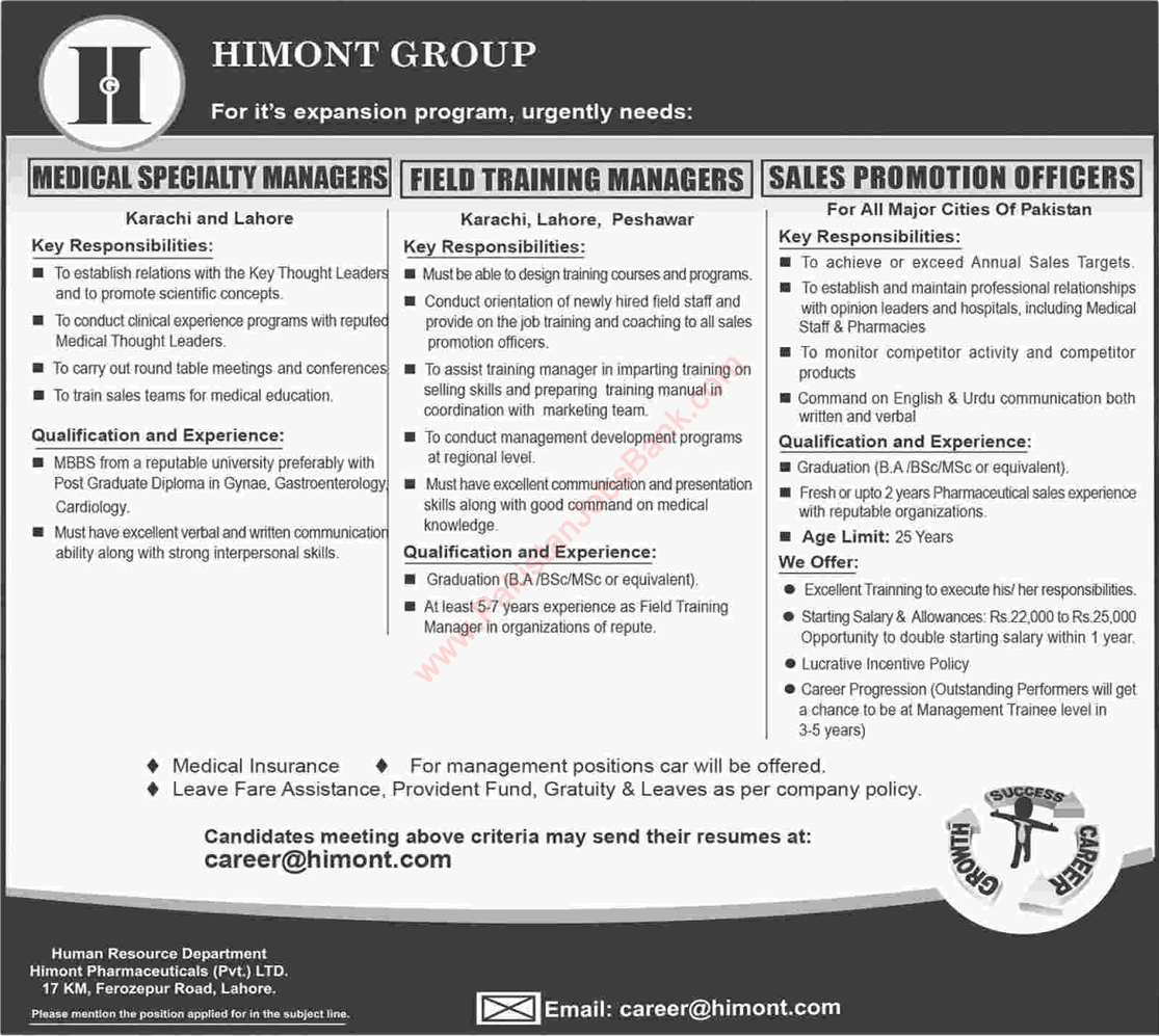Himont Pharmaceuticals Jobs November 2016 Sales Promotion Officers & Others Latest