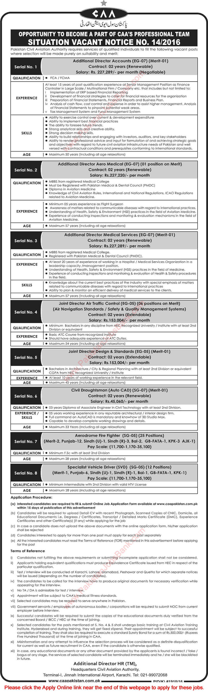 Civil Aviation Authority Pakistan Jobs November 2016 December CAA Online Application Form Latest