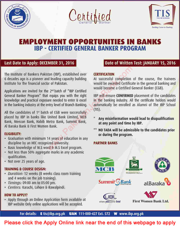 IBP Certified General Banker Program 2016 November / December Online Application Form Latest