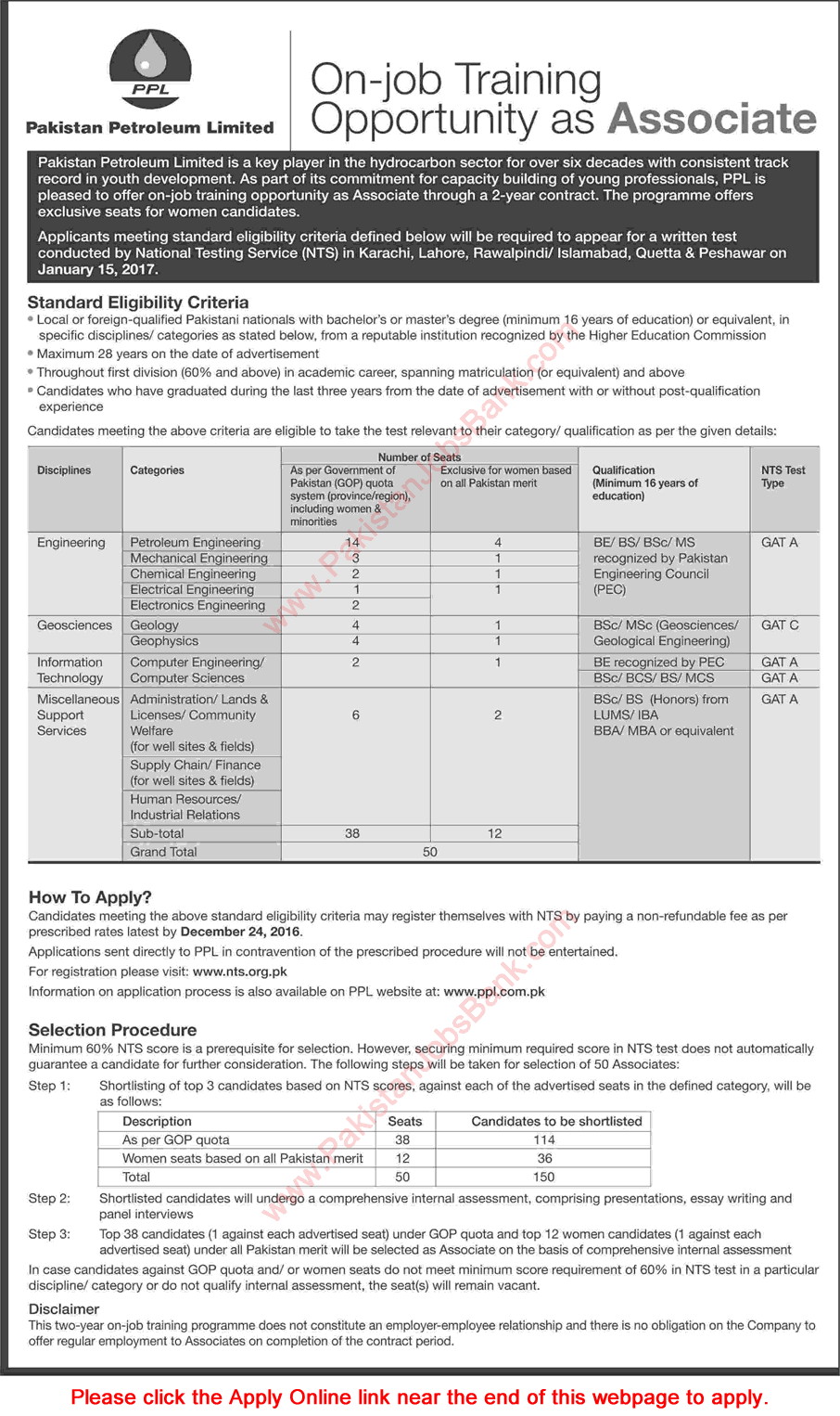 Pakistan Petroleum Limited Jobs December 2016 PPL Associate NTS Online Registration Form Latest