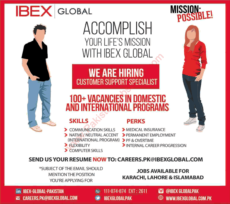 IBEX Global Jobs December 2016 in Karachi, Lahore & Islamabad for Customer Support Specialists Latest
