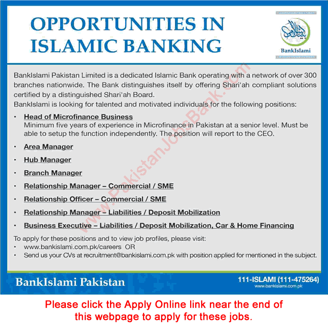 Bank Islami Jobs 2017 Apply Online Relationship Managers, Business Executives & Others Latest / New