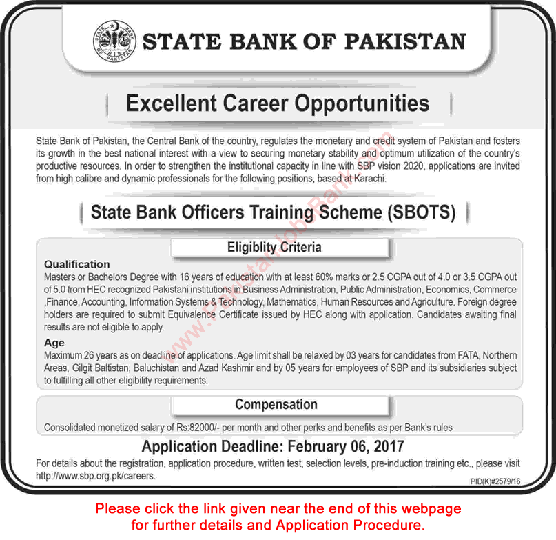 State Bank of Pakistan Jobs 2017 Online Application Form Assistant Directors Training Scheme SBOTS Latest