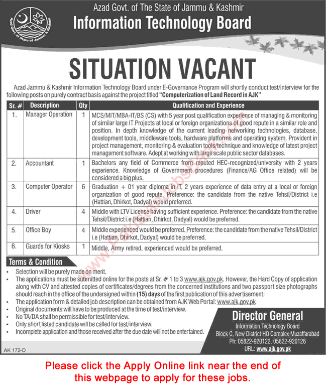 AJK Information Technology Board Jobs 2017 January Online Application Form Computer Operators & Others Latest