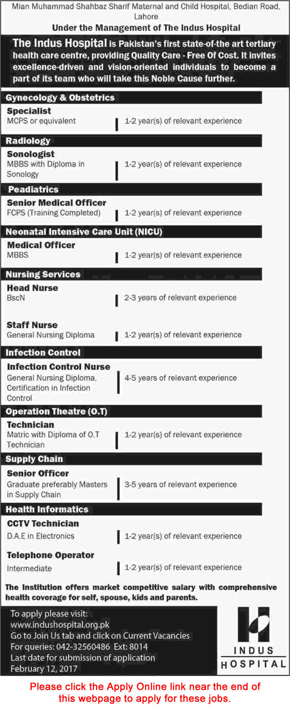 Indus Hospital Lahore Jobs 2017 Apply Online Shahbaz Sharif Maternal and Child Hospital Latest
