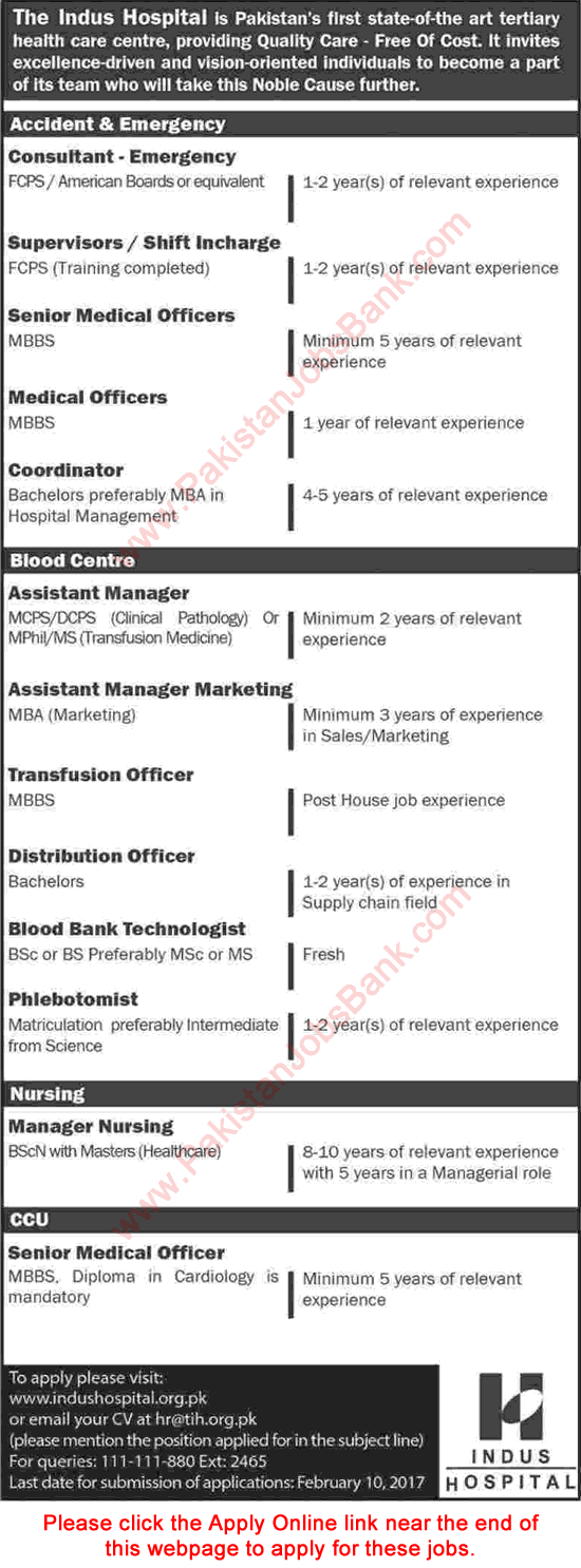 Indus Hospital Karachi Jobs 2017 Apply Online Medical Officers, Marketing Managers, Coordinators & Others Latest