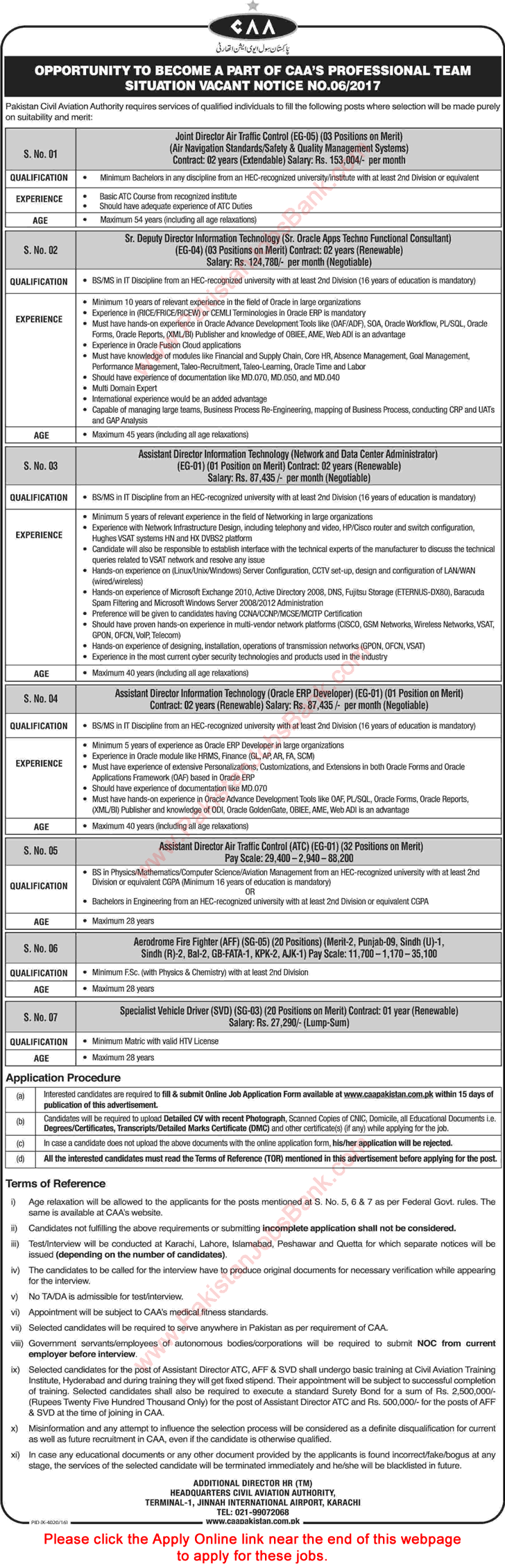 Civil Aviation Authority Pakistan Jobs 2017 April Apply Online Assistant Directors, Aerodrome Fire Fighters & Others Latest