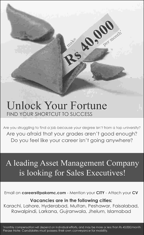 Sales Executive Jobs in Pakistan April 2017 May Leading Asset Management Company Latest
