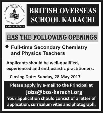 Teaching Jobs in British Overseas School Karachi 2017 May Latest