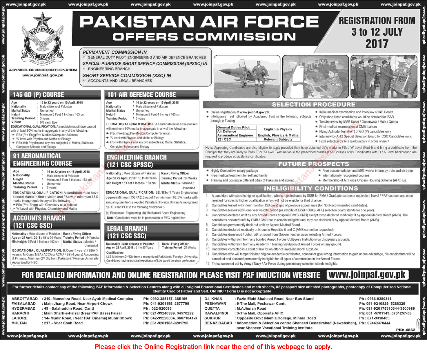 Join Pakistan Air Force July 2017 PAF Online Registration SPSSC, SSC & Permanent Commission Latest