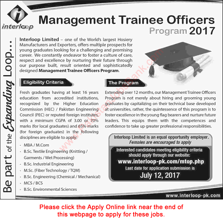 Interloop MTO Program 2017 July Apply Online Management Trainee Officer Jobs Latest