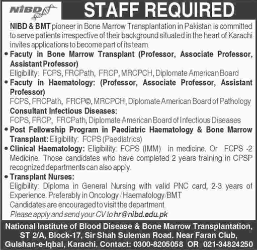 NIBD Karachi Jobs September 2017 Teaching Faculty, Fellowships & Others Latest