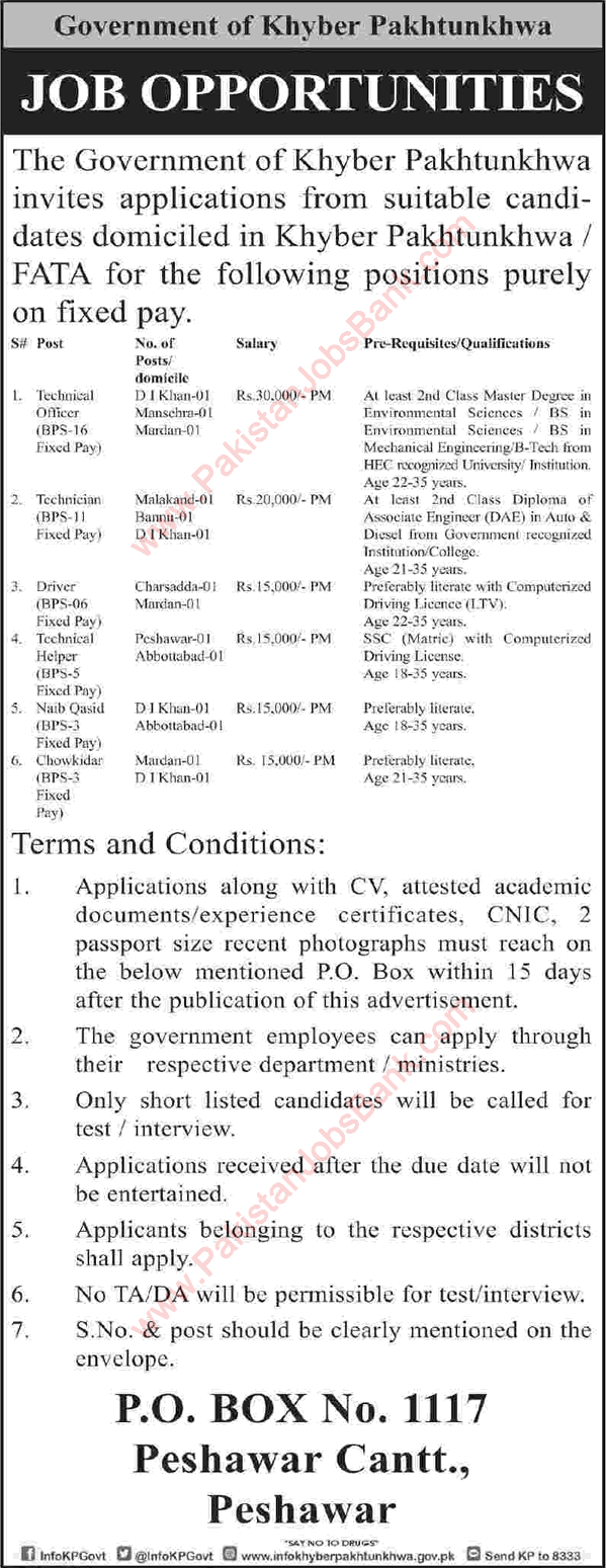 PO Box 1117 Peshawar Jobs 2017 September Technical Officers, Technicians, Naib Qasid & Others Latest