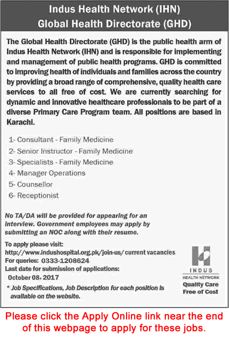 The Indus Hospital Karachi Jobs October 2017 Apply Online IHN GHD Medical Consultants / Specialists & Others Latest
