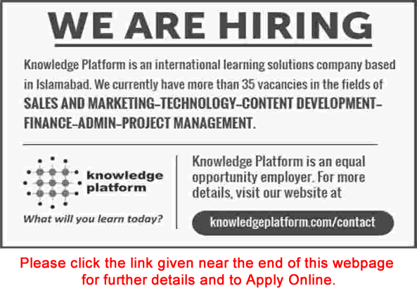 Knowledge Platform Islamabad Jobs 2017 October Apply Online Content Developers, Software Engineers & Others Latest