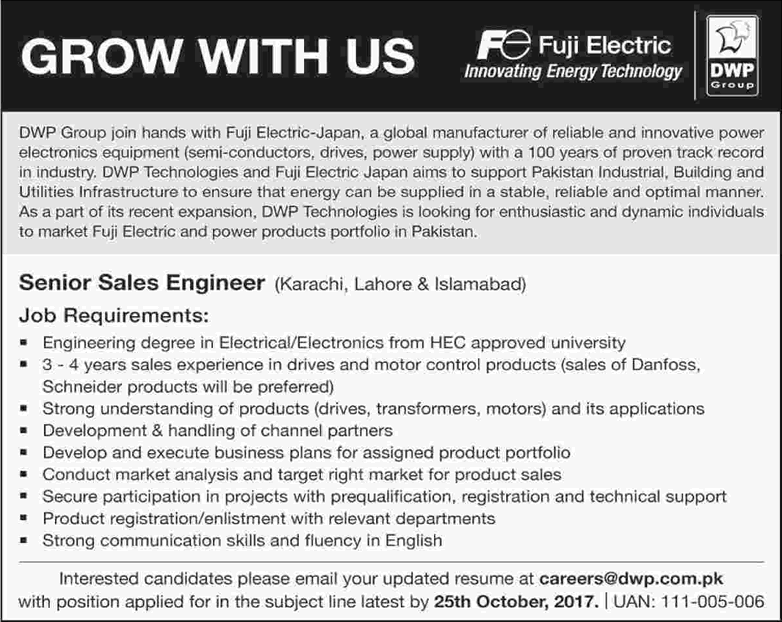 Sales Engineer Jobs in DWP Group Pakistan October 2017 Latest