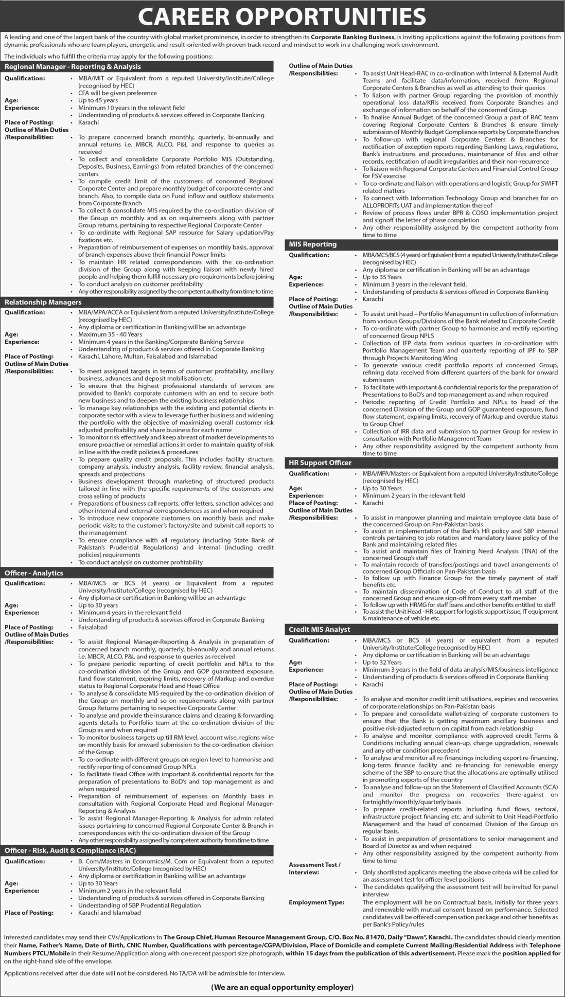 Banking Jobs in Pakistan October 2017 Relationship Managers & Others Latest