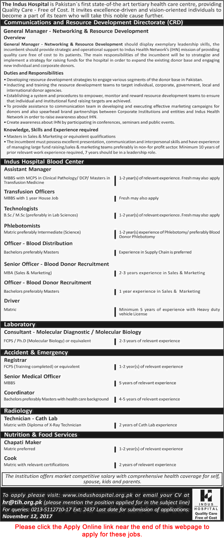 Indus Hospital Karachi Jobs October 2017 November Apply Online Medical Officers & Others Latest