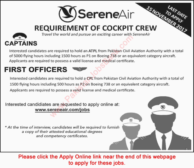Pilot Jobs in Serene Air Pakistan November 2017 Apply Online Captains & First Officers Latest