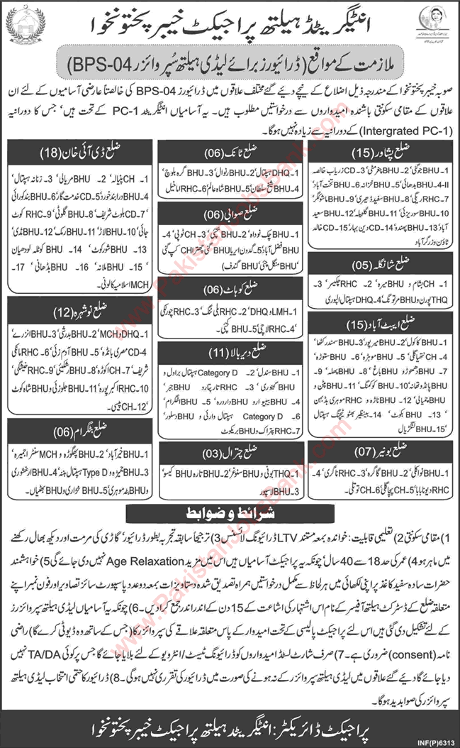 Driver Jobs in Integrated Health Project KPK 2017 November Latest