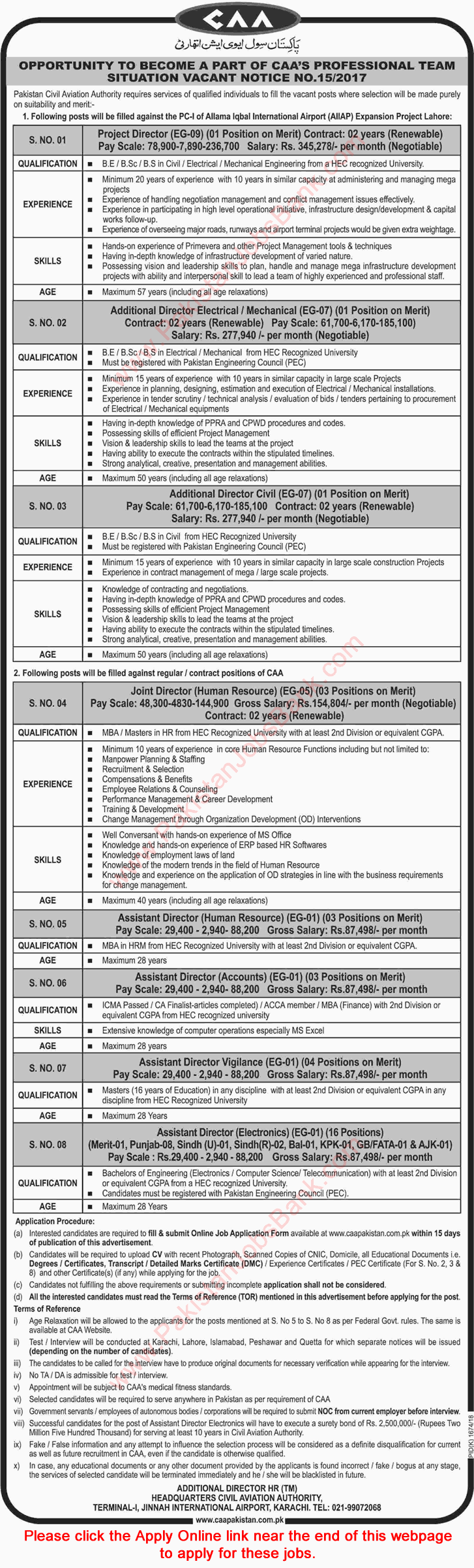 Civil Aviation Authority Pakistan Jobs November 2017 Apply Online Assistant Directors & Others Latest