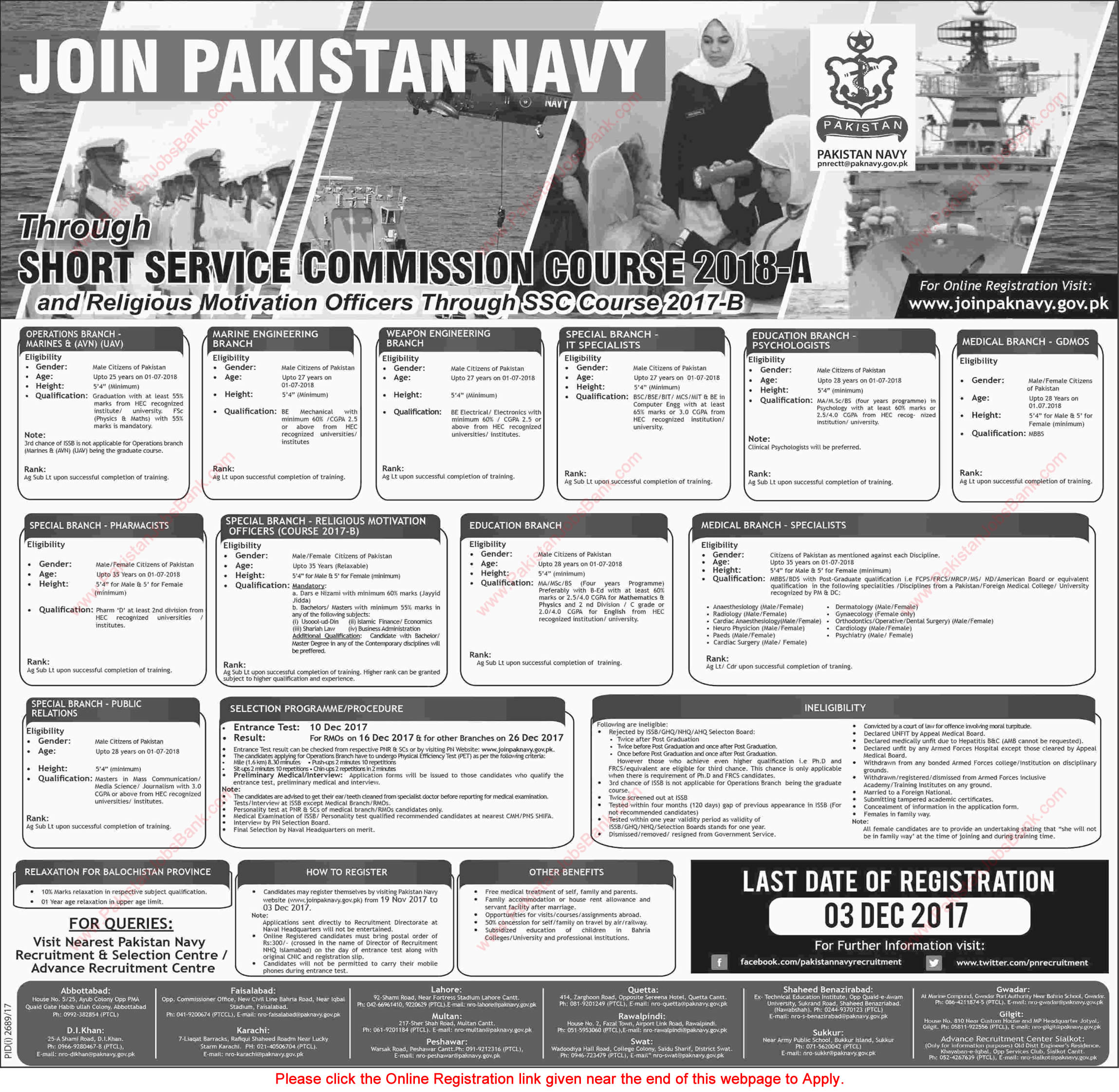 Join Pakistan Navy through Short Service Commission Course 2018-A Online Registration Latest