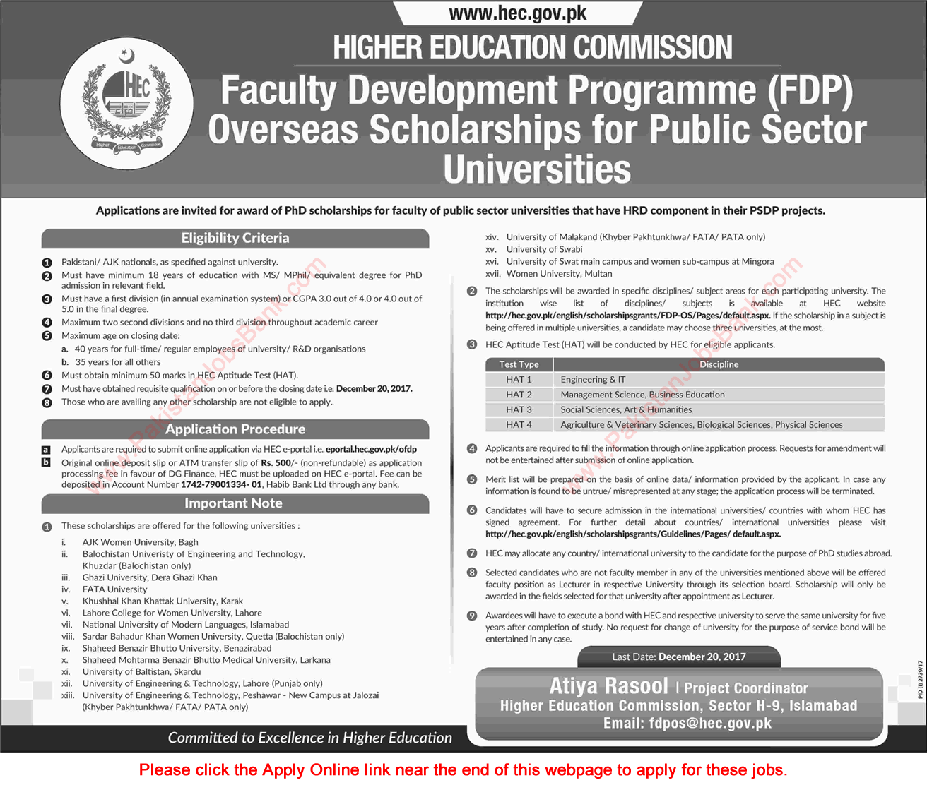 HEC Faculty Development Program November 2017 Apply Online Overseas PhD Scholarship Latest